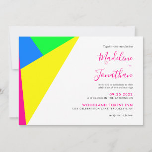 Moderne Neon-Pink-Geometrie-Monogramm-Hochzeit Einladung