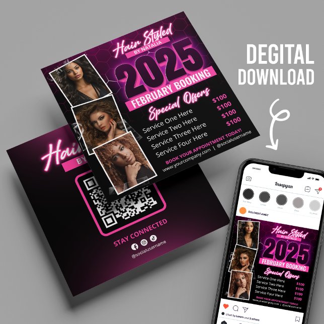 Moderne Neon Pink Hair Salon Reservierung Flyer Ca Einladung (Von Creator hochgeladen)