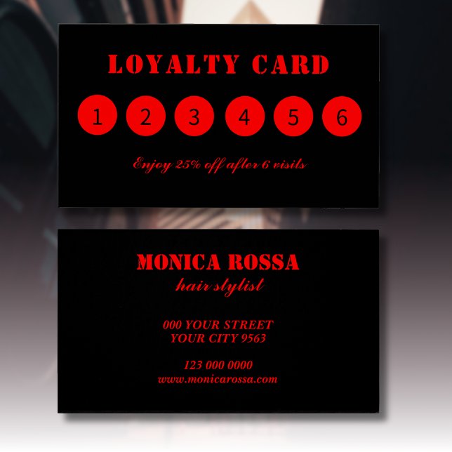 Moderne Neon Red Black Loyalty Cards (Von Creator hochgeladen)