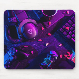 Moderne Neon-RGB-Gaming-Setup-Flachlay-Mauspad - C Mousepad