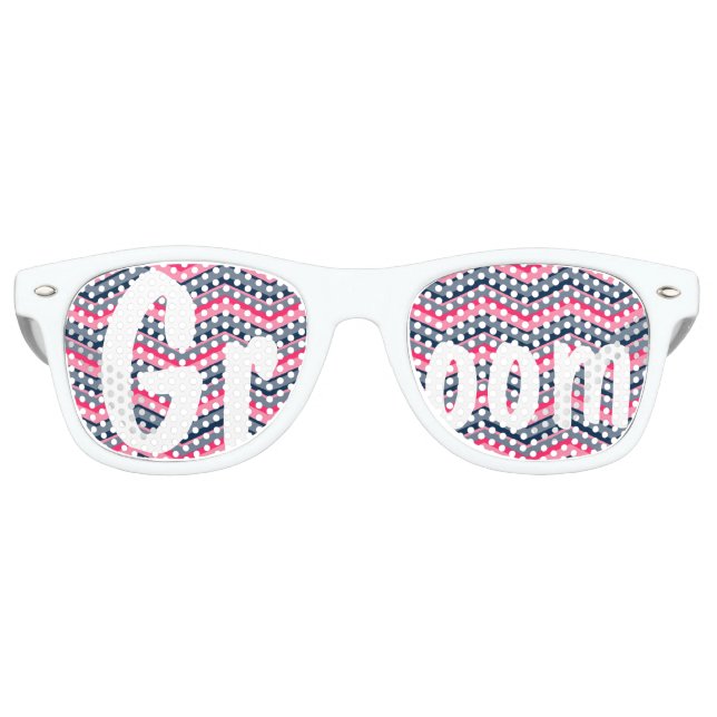 Moderne Neon rosa Marineblau Zickzack Hochzeit Gro Sonnenbrille (Vorderseite)