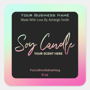 Moderne Neon Soy Candle Labels Quadratischer Aufkleber