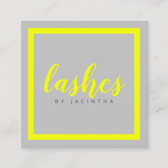 Moderne Neon Yellow Beauty Lashes Quadratische Visitenkarte (Vorderseite)
