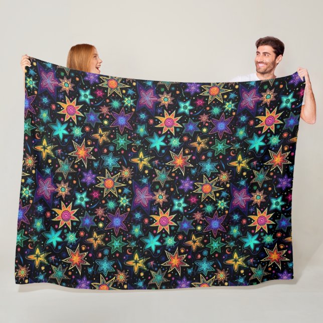 Moderne Neonsterne auf Schwarz Fleecedecke (Beispiel)