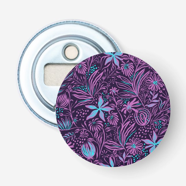 Moderne neonviolette Blumengestaltung Flaschenöffner (Vorderseite)