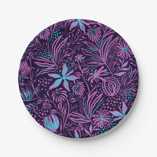 Moderne neonviolette Blumengestaltung Pappteller (Vorderseite)