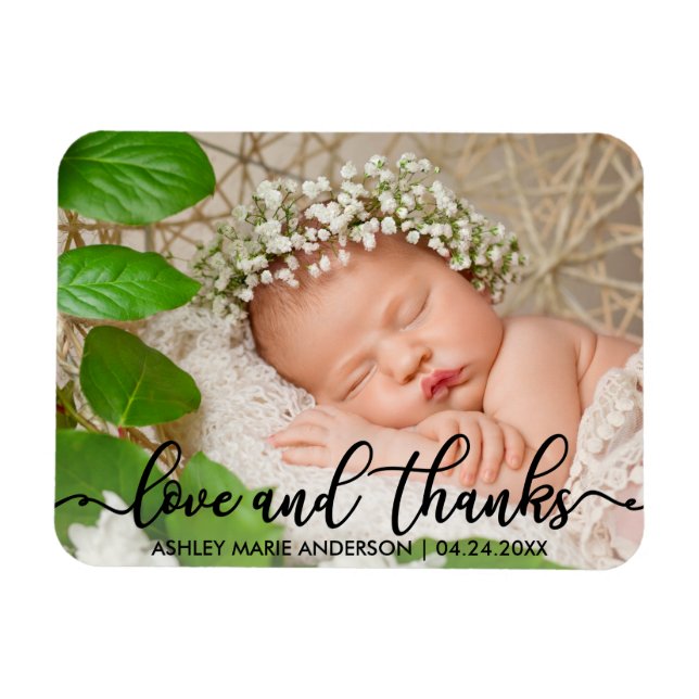 Moderne neue Baby-Liebe und Dank Foto Magnet (Horizontal)