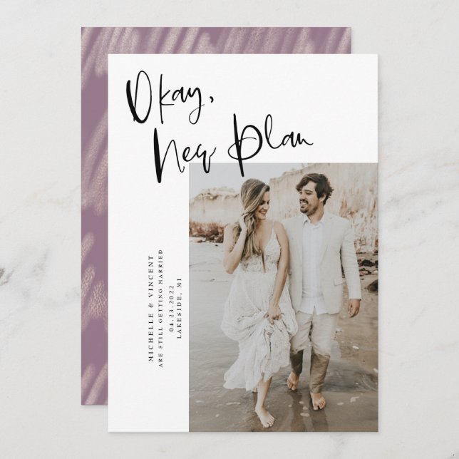 Moderne neue Planänderung Datum Hochzeit speichern Save The Date (Vorne/Hinten)