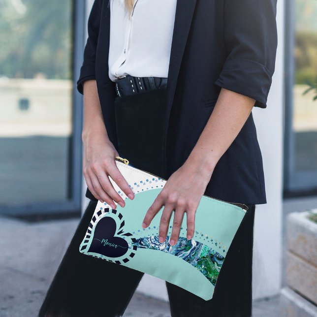 Moderne Neuheit Aquamarin & grün Zubehörtasche (Modern Novelty Custom Teal & Green Accessory Pouch )