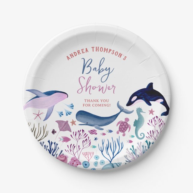 Moderne Neutrale Babydusche unter dem Meer Pappteller (Vorderseite)
