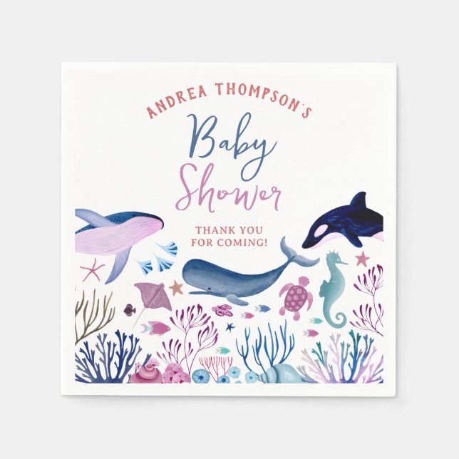 Moderne Neutrale Babydusche unter dem Meer Serviette (Vorderseite)