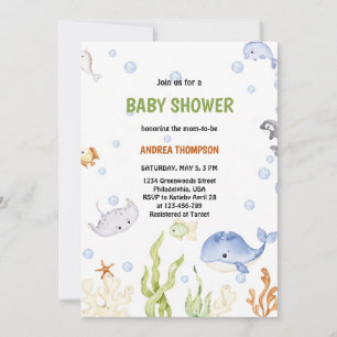 Moderne Neutrale Babydusche unter dem Meeresgeschl Einladung