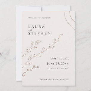 Moderne neutrale Beige botanische Save the Date Einladung