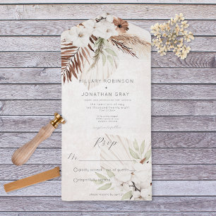 Moderne neutrale Boho-Blumen ohne Abendessen All In One Einladung