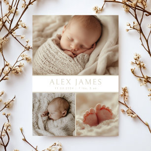Moderne neutrale Boho Foto Collage Baby Birth Ankündigung