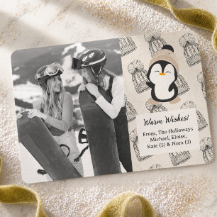 Moderne neutrale Erwärmung wünscht Pinguin-Foto Feiertagskarte