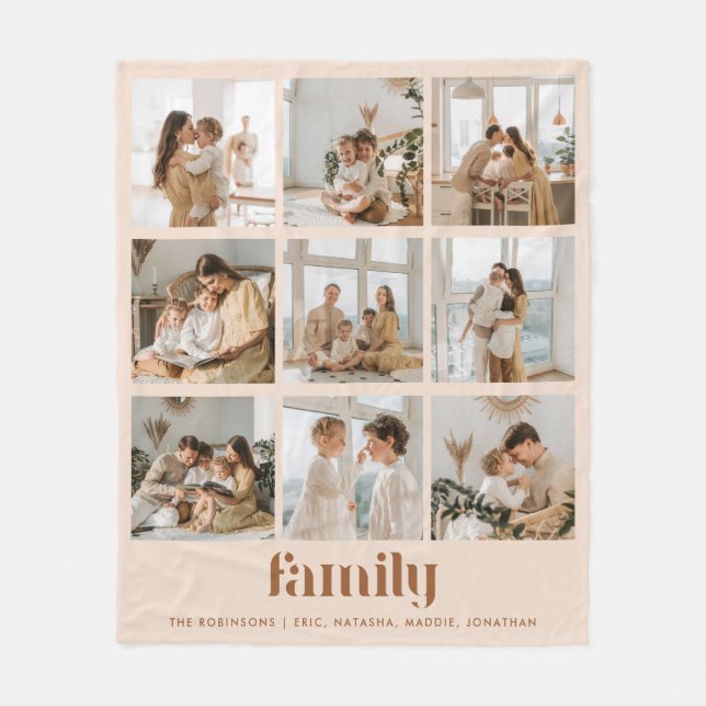 Moderne neutrale Fotocollage-Familiennamen Fleecedecke (Vorderseite)
