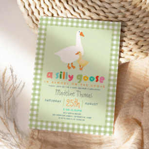 Moderne neutrale Gingham Silly Goose Babyparty  Einladung