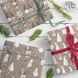 Moderne neutrale Gnome-Muster Braun Kraft Geschenkpapier Set