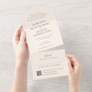 Moderne, neutrale QR-Code Elegante Hochzeit All In One Einladung