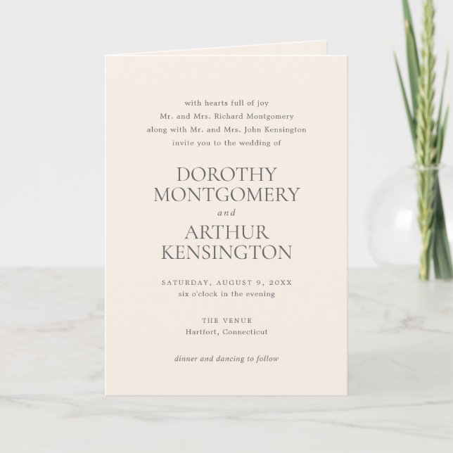 Moderne, neutrale QR-Code Elegante Hochzeit Einladung (Vorderseite)
