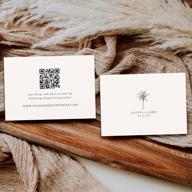 Moderne neutrale QR-Code-Hochzeitsdetails & RSVP Begleitkarte (Von Creator hochgeladen)