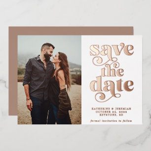 Moderne neutrale Rose Gold Folie Foto Save-the-Dat Folieneinladung