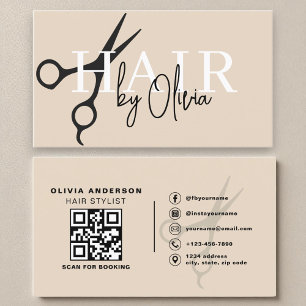 Moderne neutrale Scheren QR Code Haarstylistin Visitenkarte