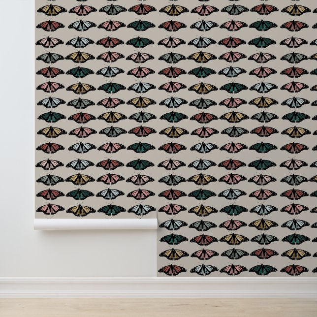 Moderne neutrale Schmetterlinge Garten Boho Muster Tapete (Anwendung)