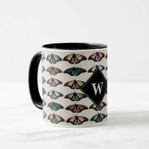 Moderne neutrale Schmetterlinge Garten Muster Mono Tasse