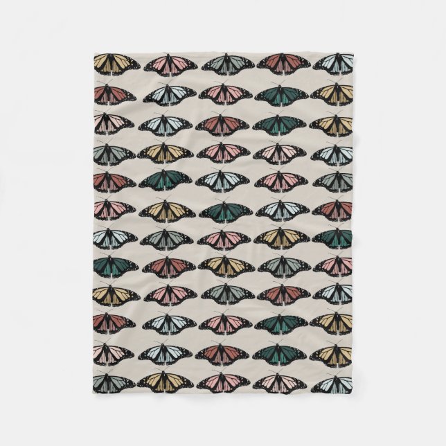 Moderne neutrale Schmetterlinge Gartenmuster Fleecedecke (Vorderseite)