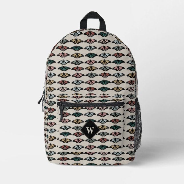 Moderne neutrale Schmetterlinge Gartenmuster-Monog Bedruckter Rucksack (Vorderseite)