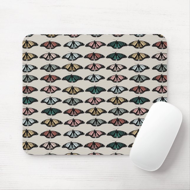Moderne neutrale Schmetterlinge Gartenmuster Mousepad (Mit Mouse)