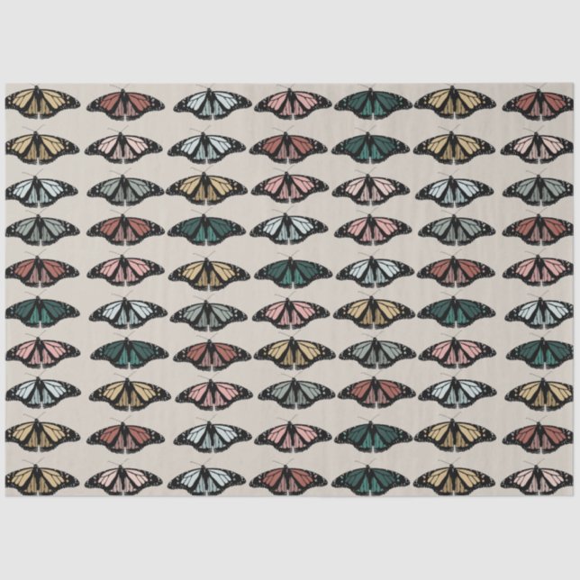 Moderne neutrale Schmetterlinge Gartenmuster Seidenpapier (Vorderseite)