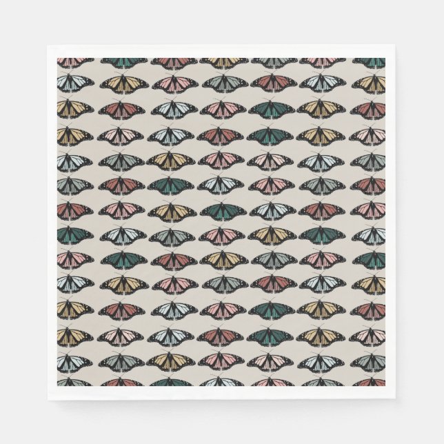 Moderne neutrale Schmetterlinge Gartenmuster Serviette (Vorderseite)