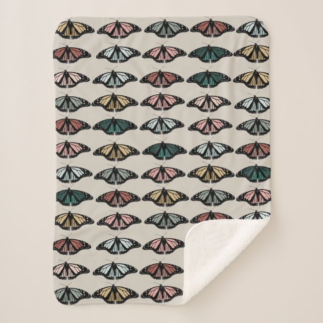 Moderne neutrale Schmetterlinge Gartenmuster Sherpadecke (Vorderseite)