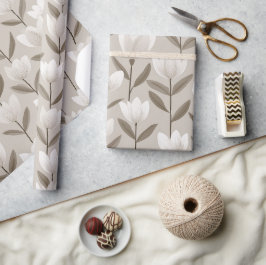Moderne neutrale Tulpe Elfenbein Blumenmuster Geschenkpapier