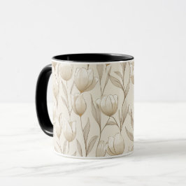 Moderne neutrale Tulpe Elfenbein Blumenmuster Tasse