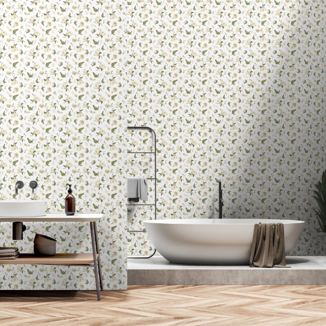 Moderne neutrale Wasserfarben Blütenschale und -kl Tapete (Badezimmer)