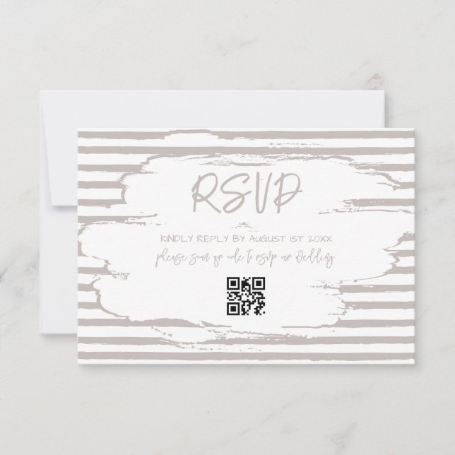 Moderne, neutrale, weiße Streifen RSVP Karte (Vorderseite)