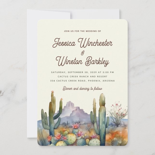 Moderne neutrale Wüstenkuchen Landschaft Hochzeit Einladung (Vorderseite)