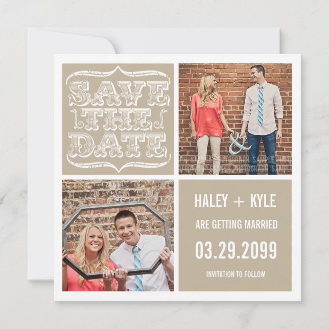 Moderne NEUTRALS Save the Date Square Foto Cards Einladung (Vorderseite)