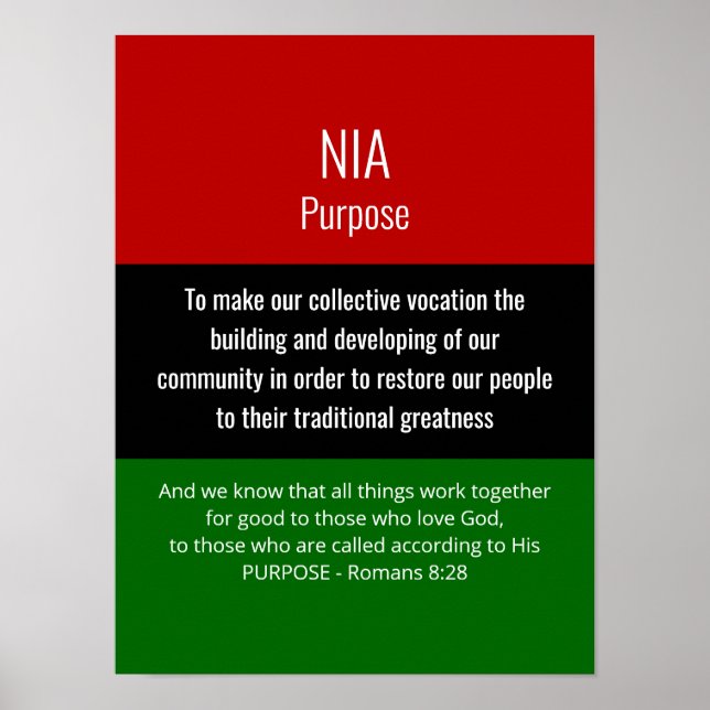 Moderne NIA Purpose Römer 8 28 Christlich Kwanzaa Poster (Vorne)