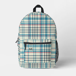 Moderne Niedlich Blue Karo Kariert Monogram Initia Bedruckter Rucksack