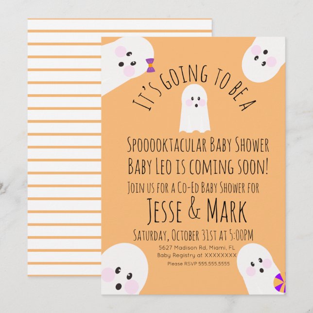 Moderne Niedlich Ghost Ghoul Baby Dusche Einladung (Vorne/Hinten)