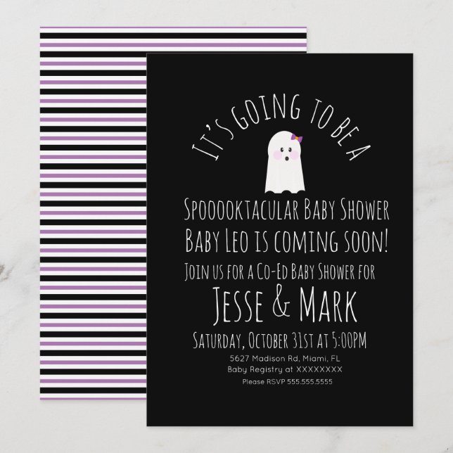 Moderne Niedlich Ghost Ghoul Babydusche Streifen Einladung (Vorne/Hinten)
