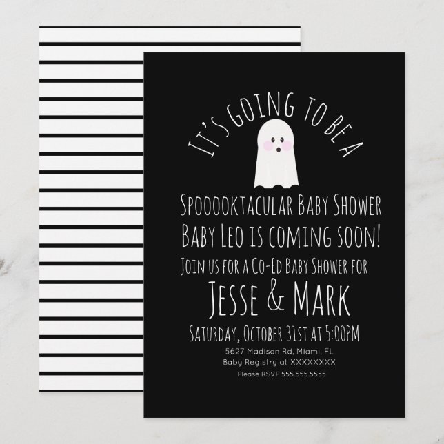 Moderne Niedlich Ghost Ghoul Babydusche Streifen Einladung (Vorne/Hinten)