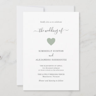 Moderne Niedlich Heart Green Sage Wedding Einladung