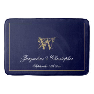Moderne Niedliche Blue Monogram Names New Wedding Badematte
