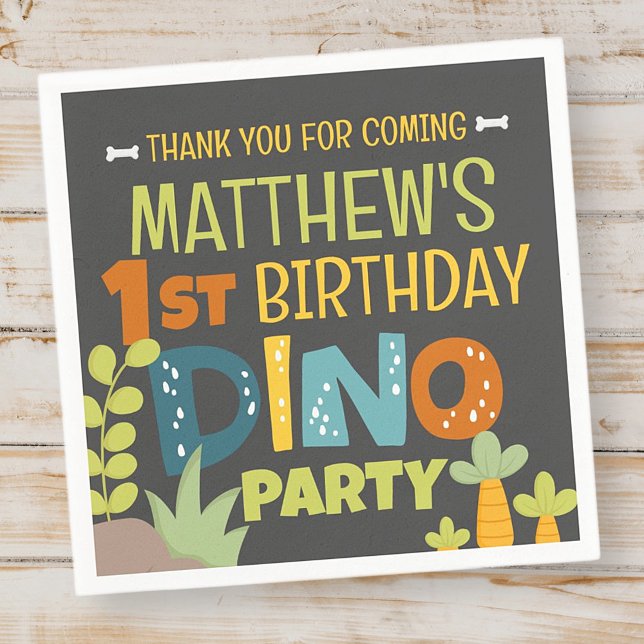 Moderne Niedliche Dino Dinosaur Kid's Geburtstag V Serviette (Von Creator hochgeladen)